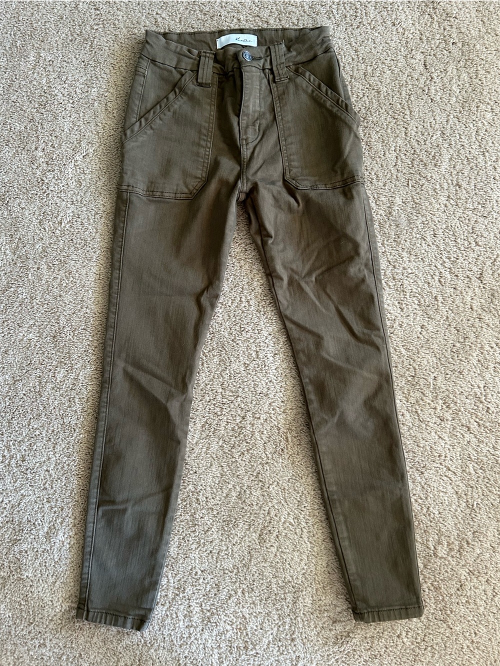 Women’s KanCan Utility Cargo Pants in Olive Green Denim Skinny Jean